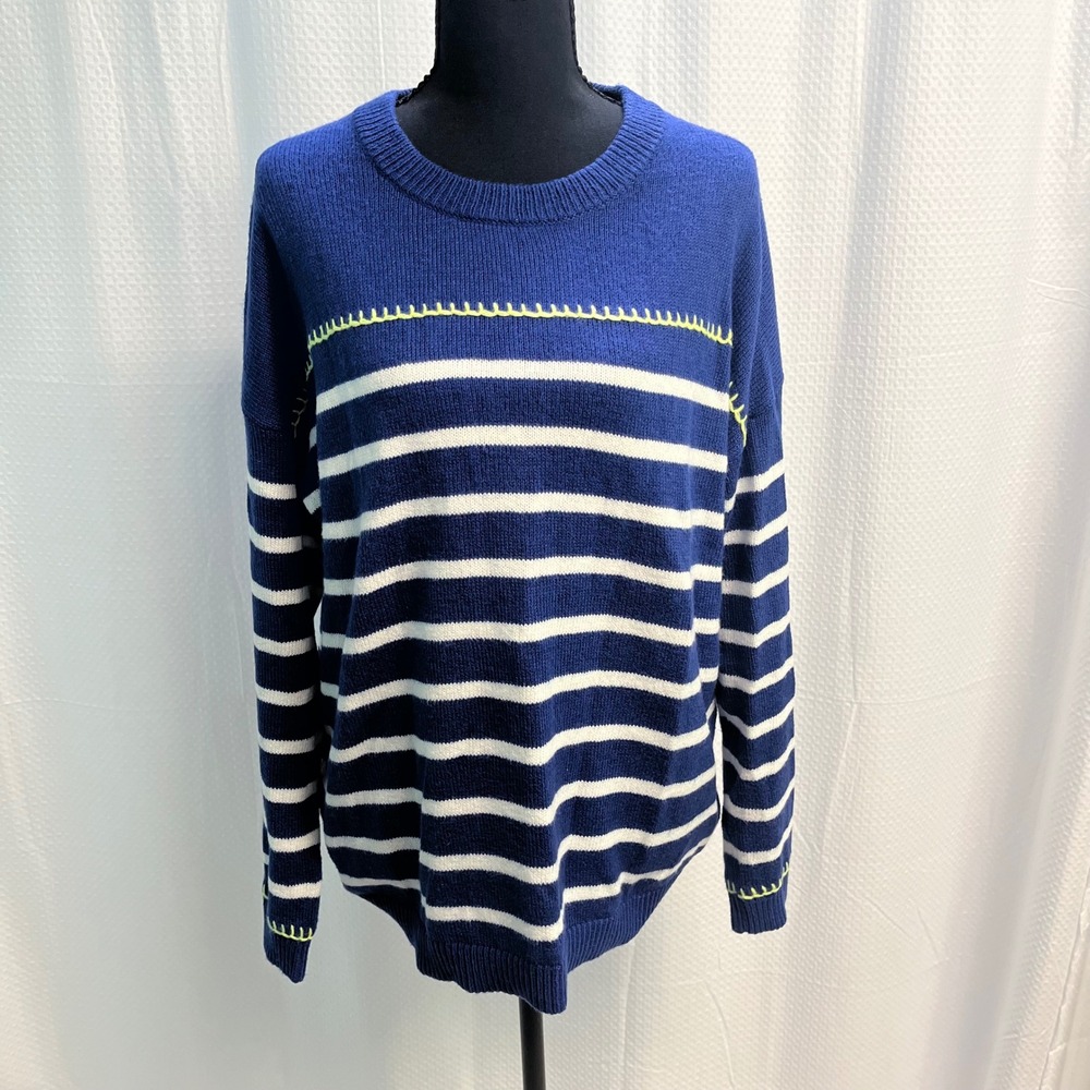Lilly Pulitzer Kyren Blue White Striped Sweater Contrast Stitch Womens M